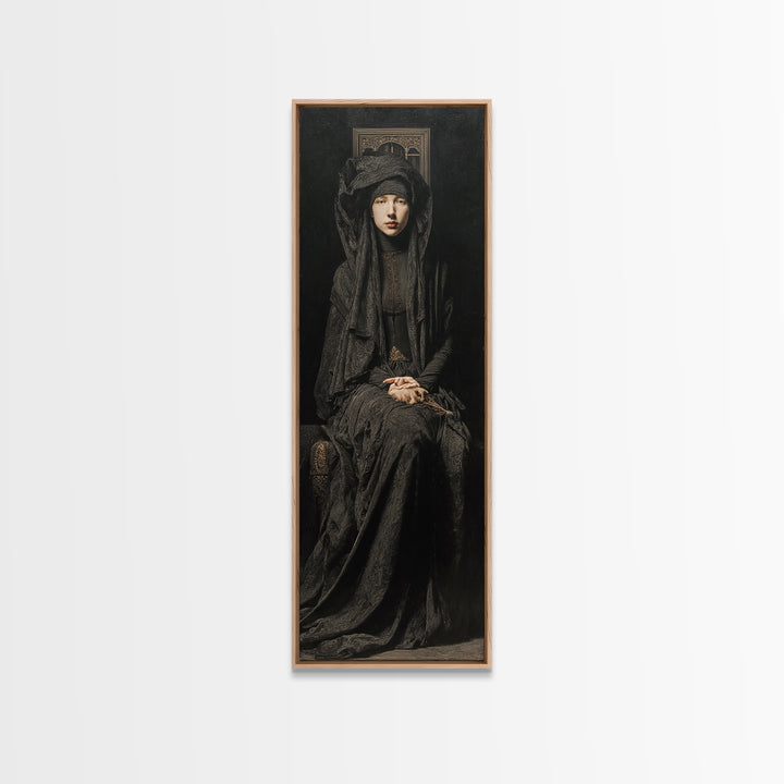 The Raven Keeper, Antique Gothic Portrait, Tall Narrow Wall Art, Canvas Print, Gothic Wall Decor, Halloween Portrait Art