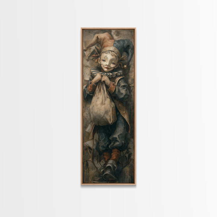 The Masked Candy Collector, Dark Academia Wall Art, Tall Narrow Wall Art, Framed Canvas Print, Gothic Wall Decor, Halloween Portrait Art