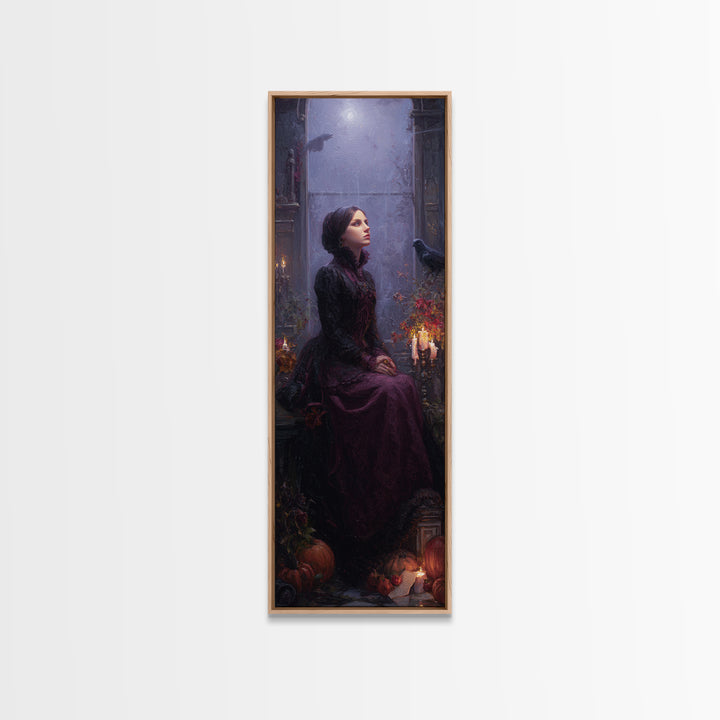 The Gargoyle Sentinel, Victorian Horror Portrait, Tall Narrow Wall Art, Canvas Print, Gothic Wall Decor, Halloween Portrait Art