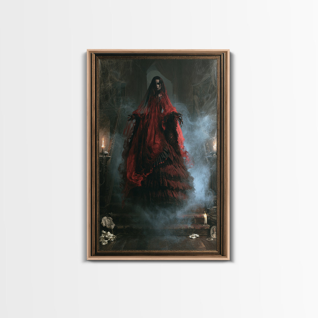 The Tattered Wraith, Victorian Gothic Art, Vertical Wall Art, Framed Canvas Print, Gothic Wall Decor, Halloween Portrait Art