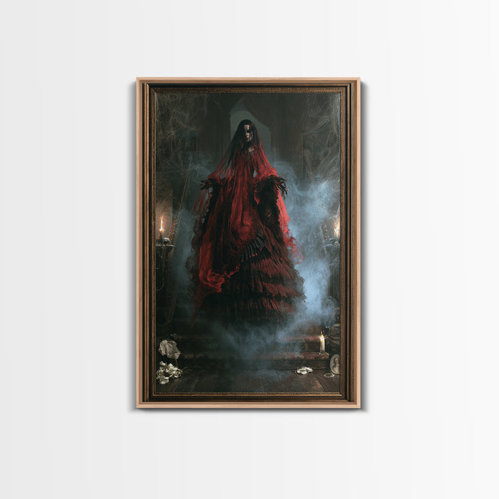 The Tattered Wraith, Victorian Gothic Art, Vertical Wall Art, Framed Canvas Print, Gothic Wall Decor, Halloween Portrait Art