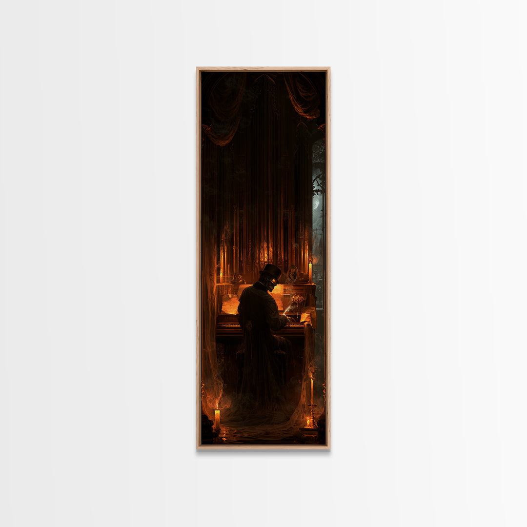 The Phantom Organist, Victorian Gothic Art, Tall Narrow Wall Art, Canvas Print, Gothic Wall Decor, Halloween Portrait Art