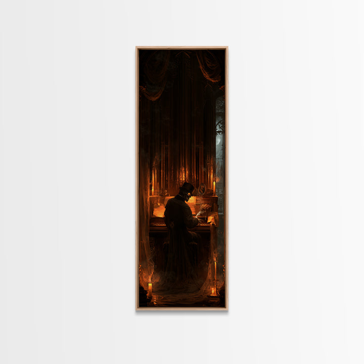 The Phantom Organist, Victorian Gothic Art, Tall Narrow Wall Art, Canvas Print, Gothic Wall Decor, Halloween Portrait Art