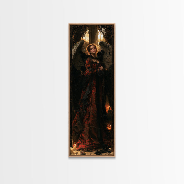 The Weeping Cemetery Angel, Macabre Victorian Decor, Tall Narrow Wall Art, Framed Canvas Print, Gothic Wall Decor, Halloween Portrait Art