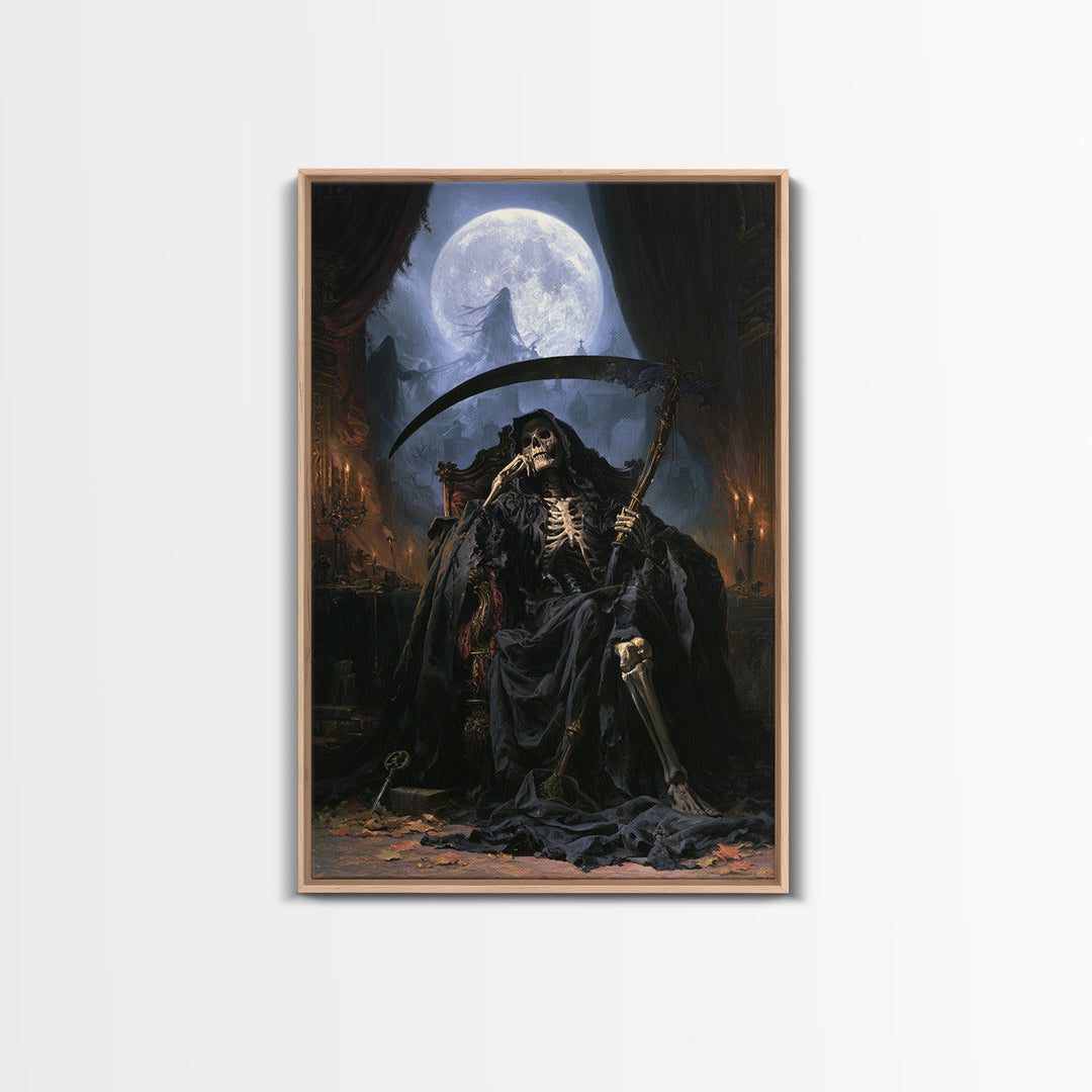 The Fog-Bound Reaper, Victorian Horror Portrait, Vertical Wall Art, Framed Canvas Print, Gothic Wall Decor, Halloween Portrait Art
