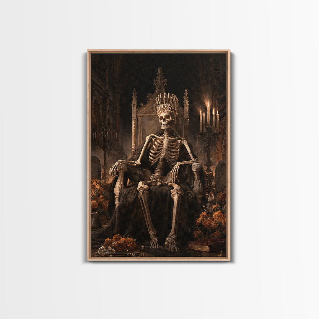 The Bone Queen, Antique Gothic Portrait, Vertical Wall Art, Framed Canvas Print, Gothic Wall Decor, Halloween Portrait Art