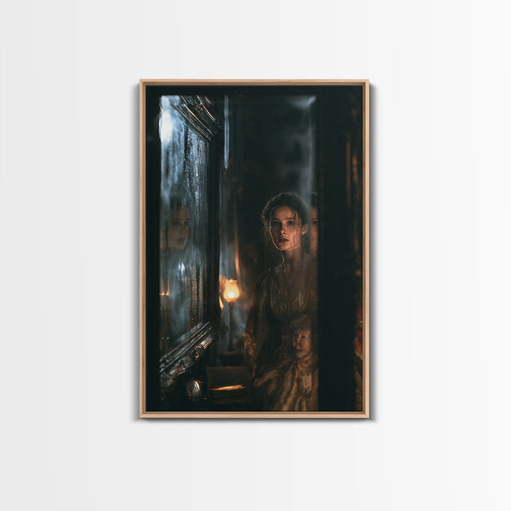 The Mirror Spirit, Dark Academia Wall Art, Vertical Wall Art, Canvas Print, Gothic Wall Decor, Halloween Portrait Art, Halloween Wall Art