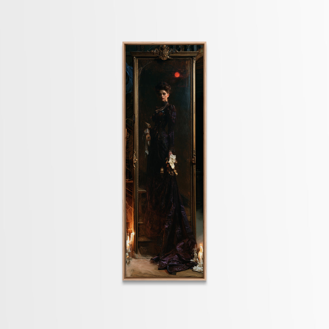 The Mirror Spirit, Dark Academia Wall Art, Tall Narrow Wall Art, Canvas Print, Gothic Wall Decor, Halloween Portrait Art, Horror Wall Art
