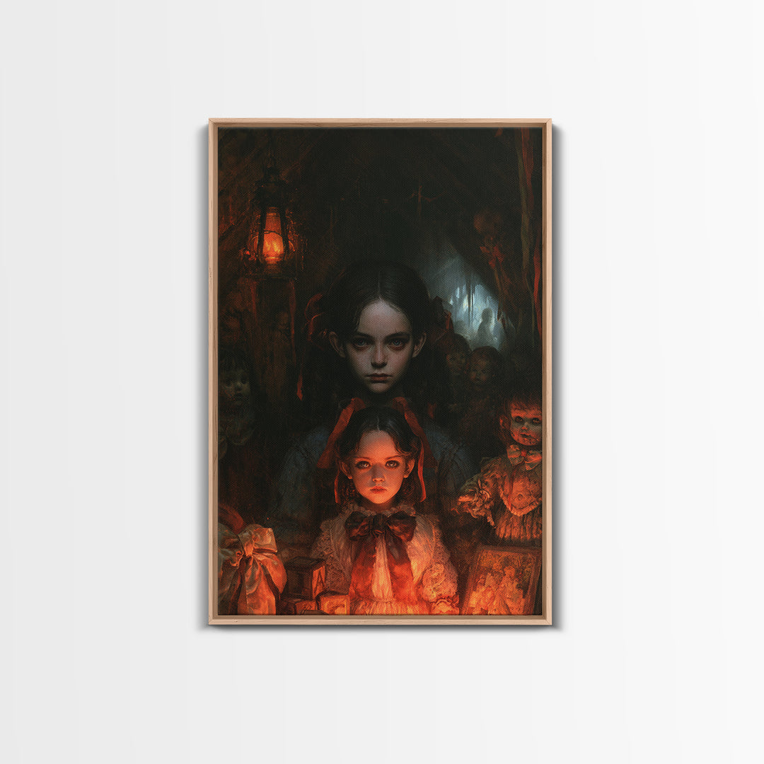 The Attic Whisperer, Victorian Horror Portrait, Vertical Wall Art, Canvas Print, Gothic Wall Decor, Halloween Portrait Art