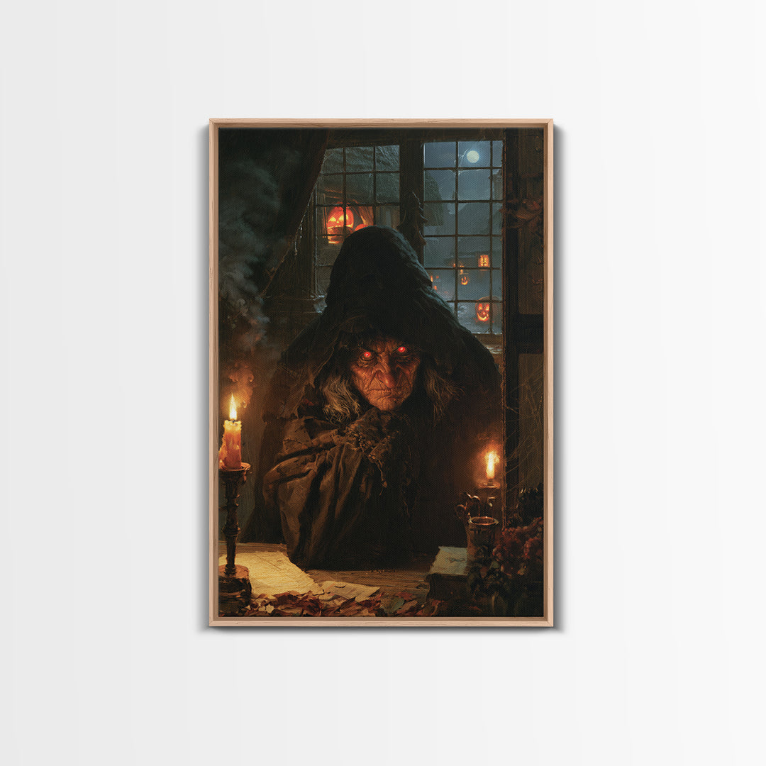 The Red-Eyed Night Hag, Antique Gothic Portrait, Vertical Wall Art, Framed Canvas Print, Gothic Wall Decor, Halloween Portrait Art