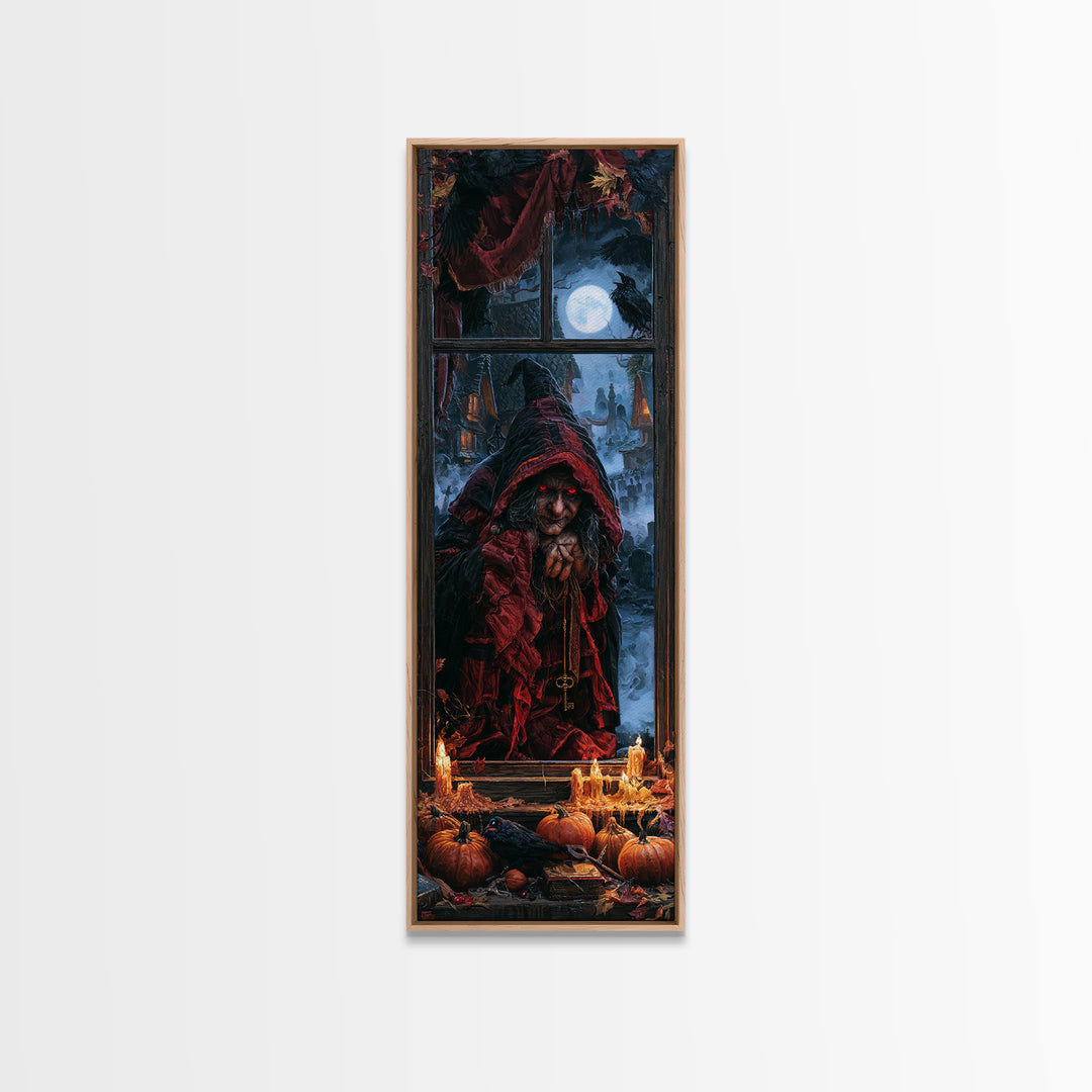 The Red-Eyed Night Hag, Victorian Horror Portrait, Tall Narrow Wall Art, Framed Canvas Print, Gothic Wall Decor, Halloween Portrait Art
