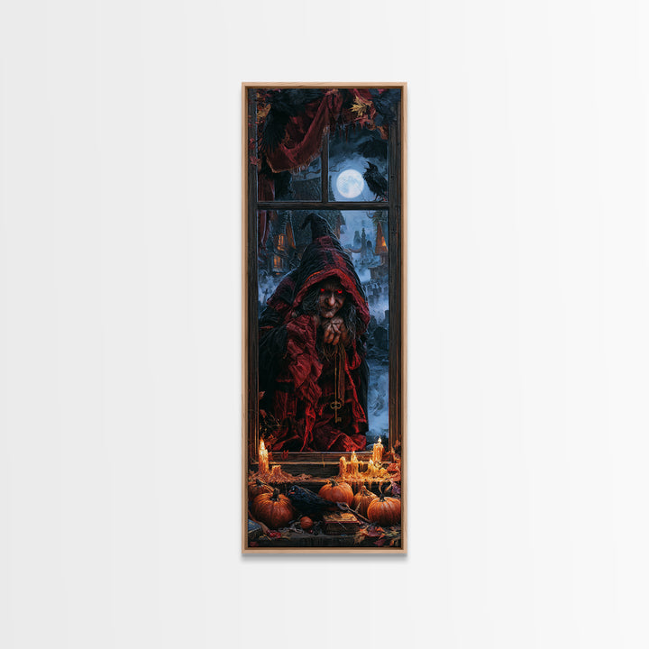 The Red-Eyed Night Hag, Victorian Horror Portrait, Tall Narrow Wall Art, Framed Canvas Print, Gothic Wall Decor, Halloween Portrait Art