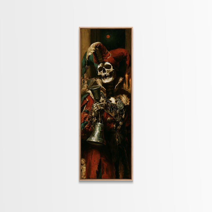 The Phantom Jester, Antique Gothic Portrait, Tall Narrow Wall Art, Canvas Print, Gothic Wall Decor, Halloween Portrait Art, Halloween Decor