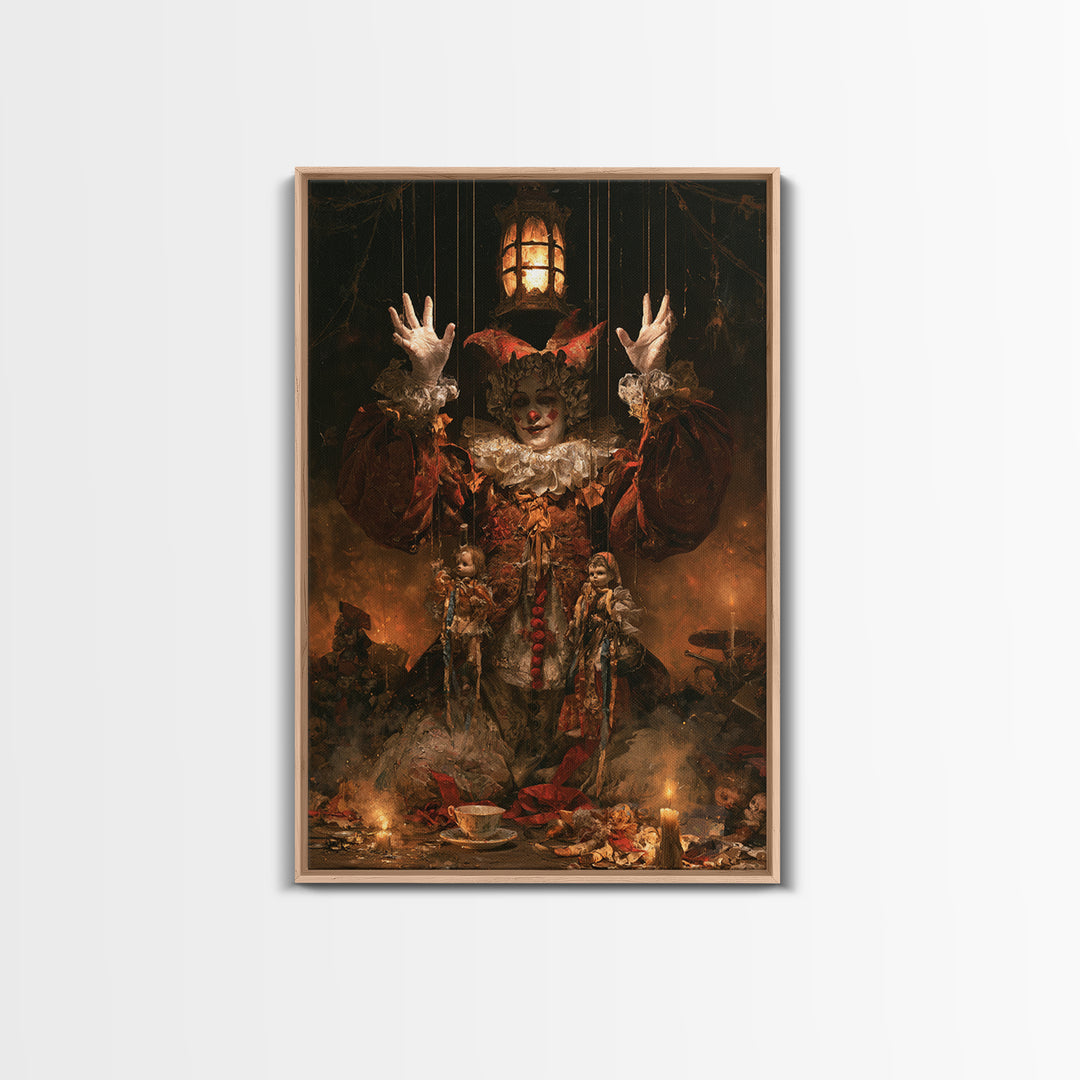 The Marionette Master, Macabre Victorian Decor, Vertical Wall Art, Framed Canvas Print, Gothic Wall Decor, Halloween Portrait Art