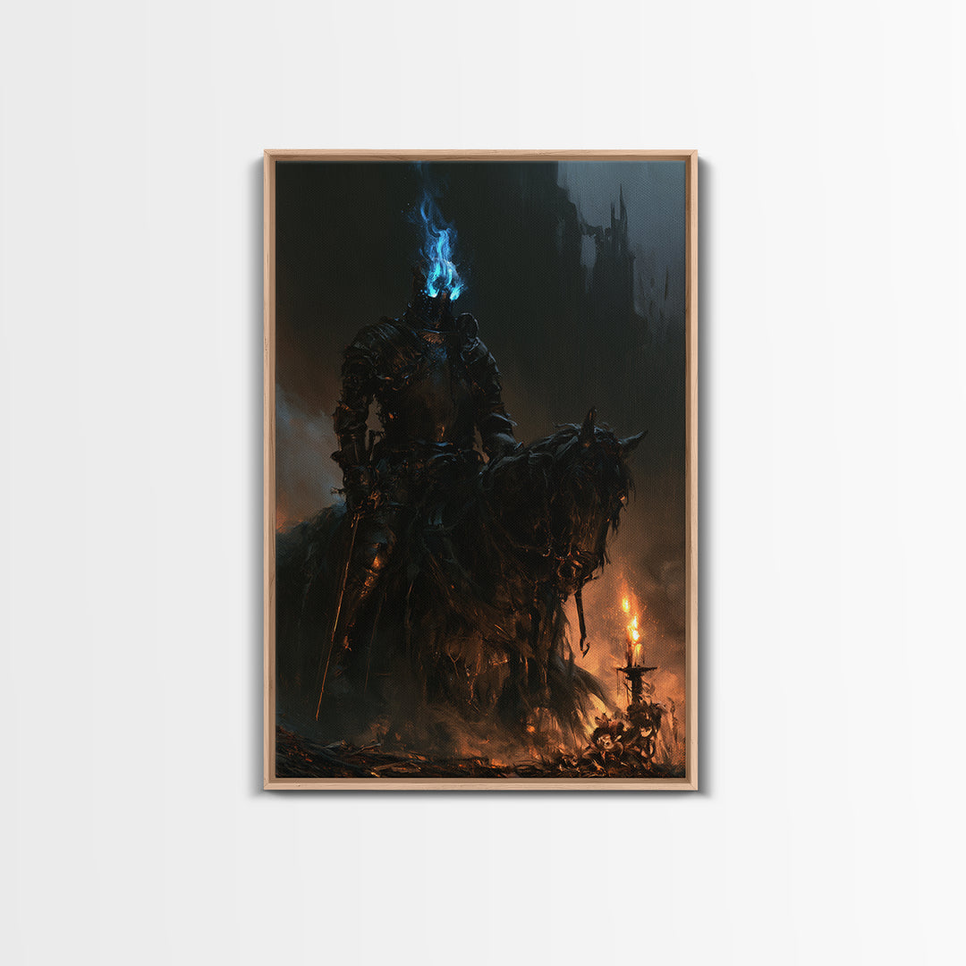 The Spectral Knight, Antique Gothic Portrait, Vertical Wall Art, Canvas Print, Gothic Wall Decor, Halloween Portrait Art, Statement Wall Art