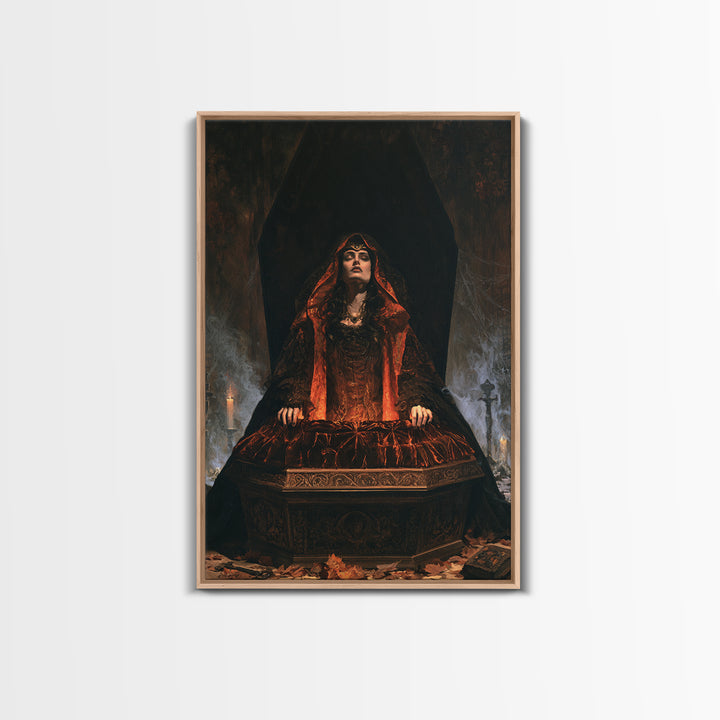 The Coffin Sleeper, Antique Gothic Portrait, Vertical Wall Art, Canvas Print, Gothic Wall Decor, Halloween Portrait Art, Horror Wall Art