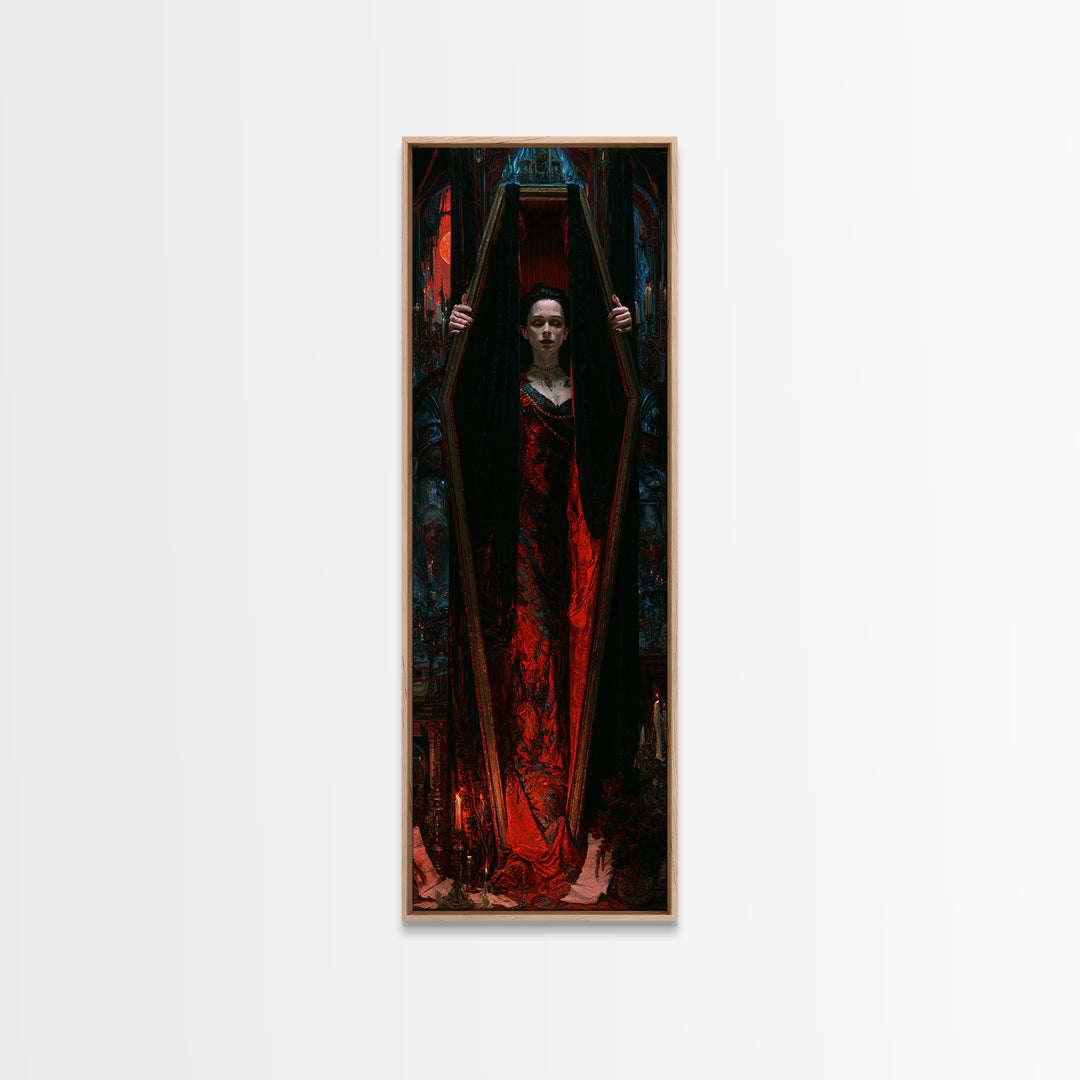 The Coffin Sleeper, Victorian Horror Portrait, Tall Narrow Wall Art, Framed Canvas Print, Gothic Wall Decor, Halloween Portrait Art