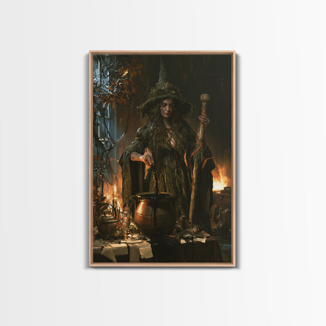 The Swamp Witch, Dark Academia Wall Art, Vertical Wall Art, Canvas Print, Gothic Wall Decor, Halloween Portrait Art, Collectible Wall Decor