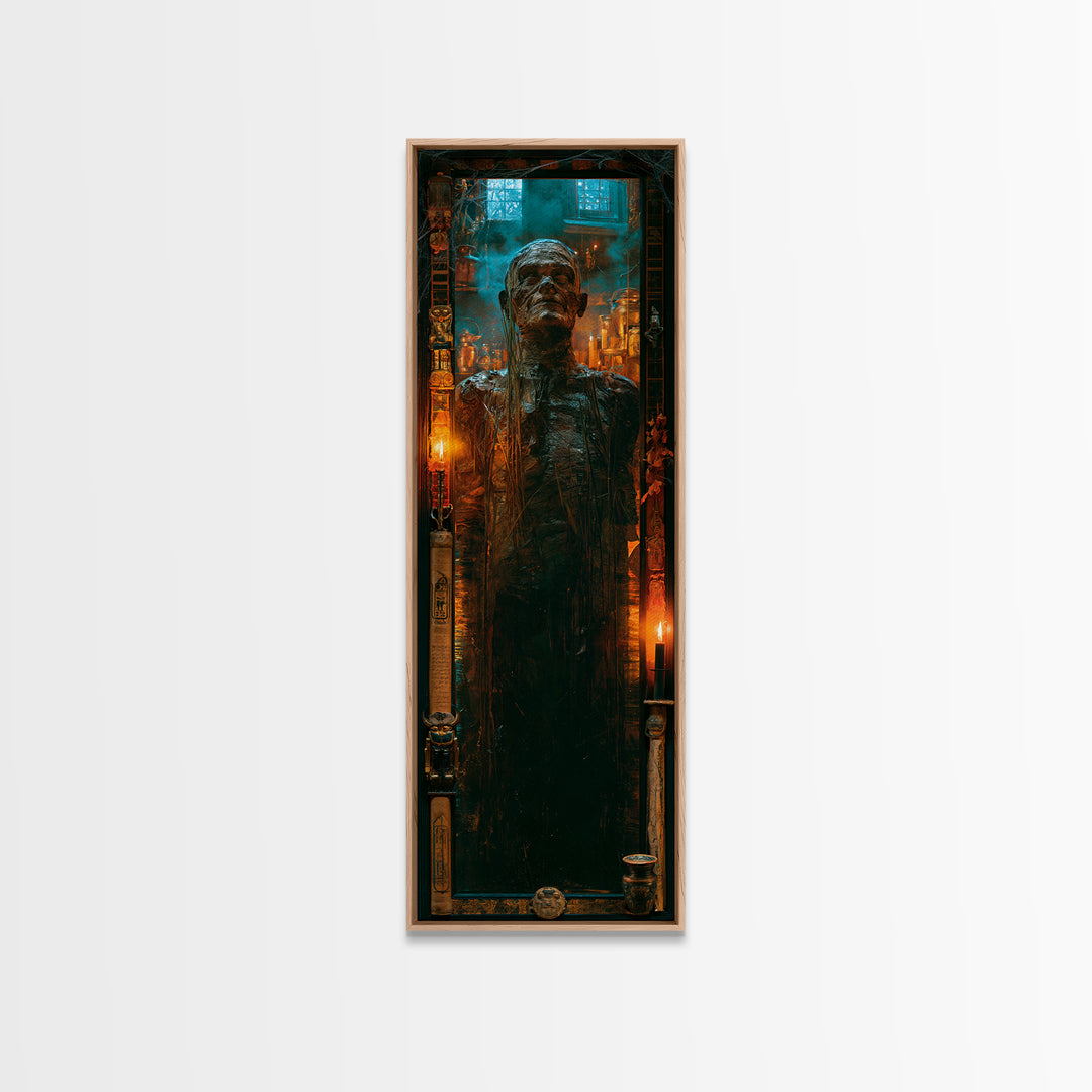 The Bog Mummy, Antique Gothic Portrait, Tall Narrow Wall Art, Framed Canvas Print, Gothic Wall Decor, Halloween Portrait Art