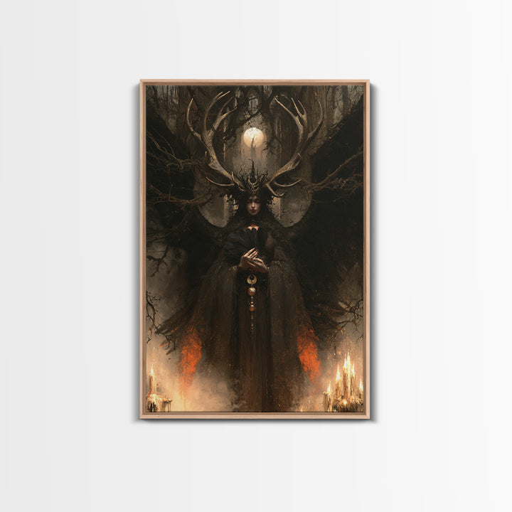 The Antlered Forest Spirit, Macabre Victorian Decor, Vertical Wall Art, Framed Canvas Print, Gothic Wall Decor, Halloween Portrait Art