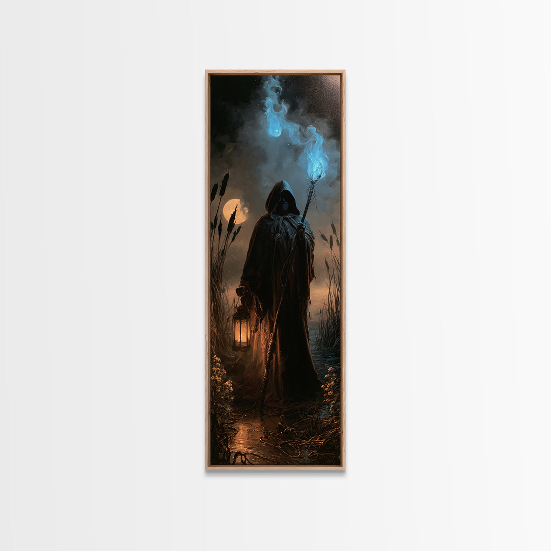 The Will-O'-The-Wisp Shepherd, Antique Gothic Portrait, Tall Narrow Wall Art, Canvas Print, Gothic Wall Decor, Halloween Portrait Art