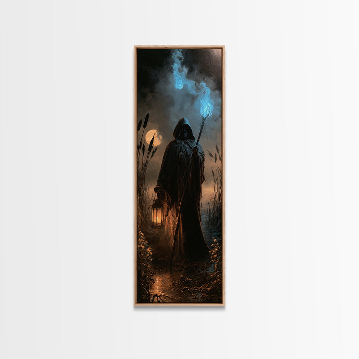 The Will-O'-The-Wisp Shepherd, Antique Gothic Portrait, Tall Narrow Wall Art, Canvas Print, Gothic Wall Decor, Halloween Portrait Art