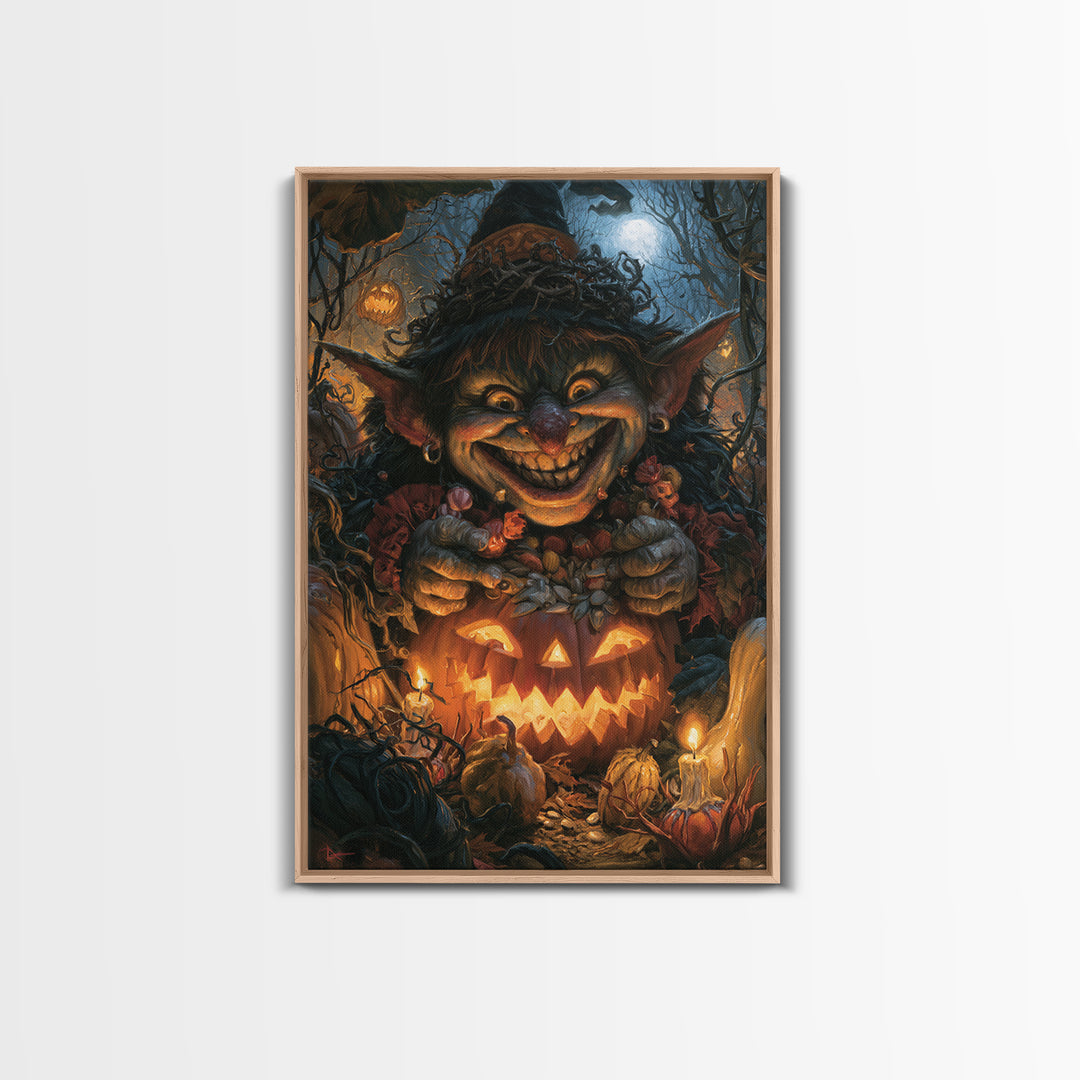 The Pumpkin Patch Goblin, Dark Academia Wall Art, Vertical Wall Art, Canvas Print, Gothic Wall Decor, Halloween Portrait Art