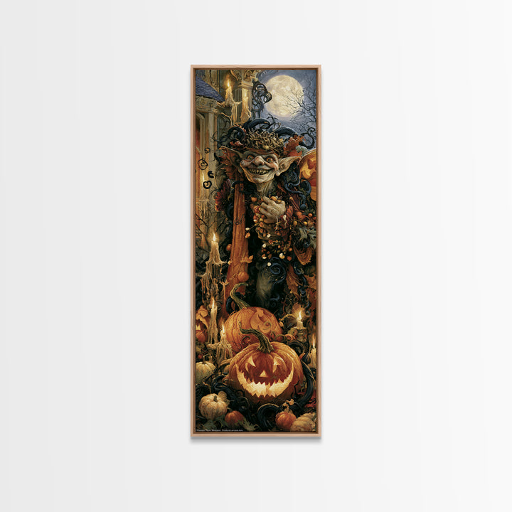 The Pumpkin Patch Goblin, Victorian Gothic Art, Tall Narrow Wall Art, Canvas Print, Gothic Wall Decor, Halloween Portrait Art
