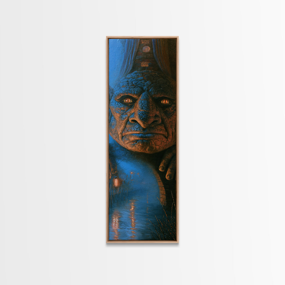 The Bridge Troll At Midnight, Victorian Gothic Art, Tall Narrow Wall Art, Canvas Print, Gothic Wall Decor, Halloween Portrait Art