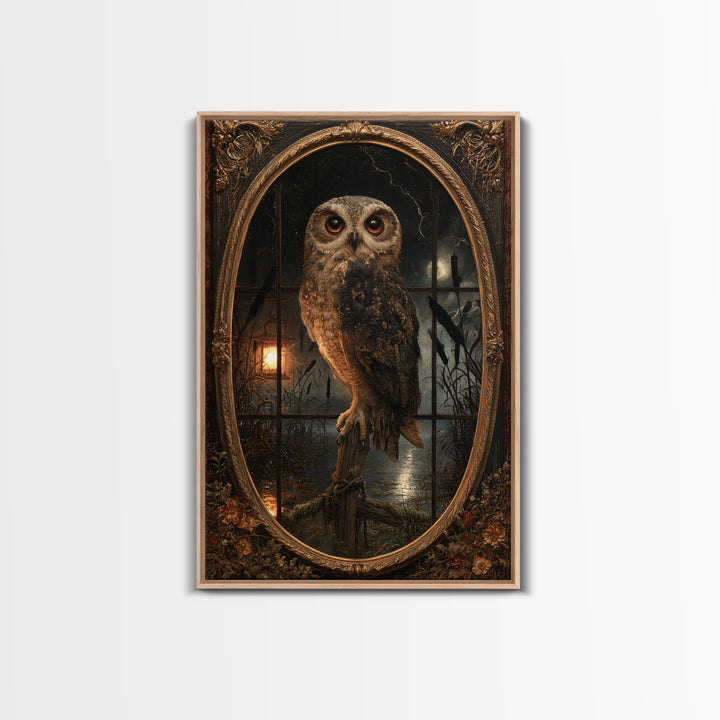 The Owl-Faced Omen, Macabre Victorian Decor, Vertical Wall Art, Canvas Print, Gothic Wall Decor, Halloween Portrait Art, Dark Fantasy Art