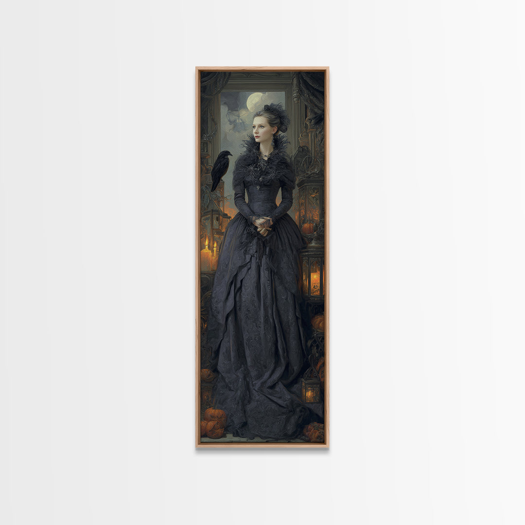 The Spider Queen, Macabre Victorian Decor, Tall Narrow Wall Art, Framed Canvas Print, Gothic Wall Decor, Halloween Portrait Art