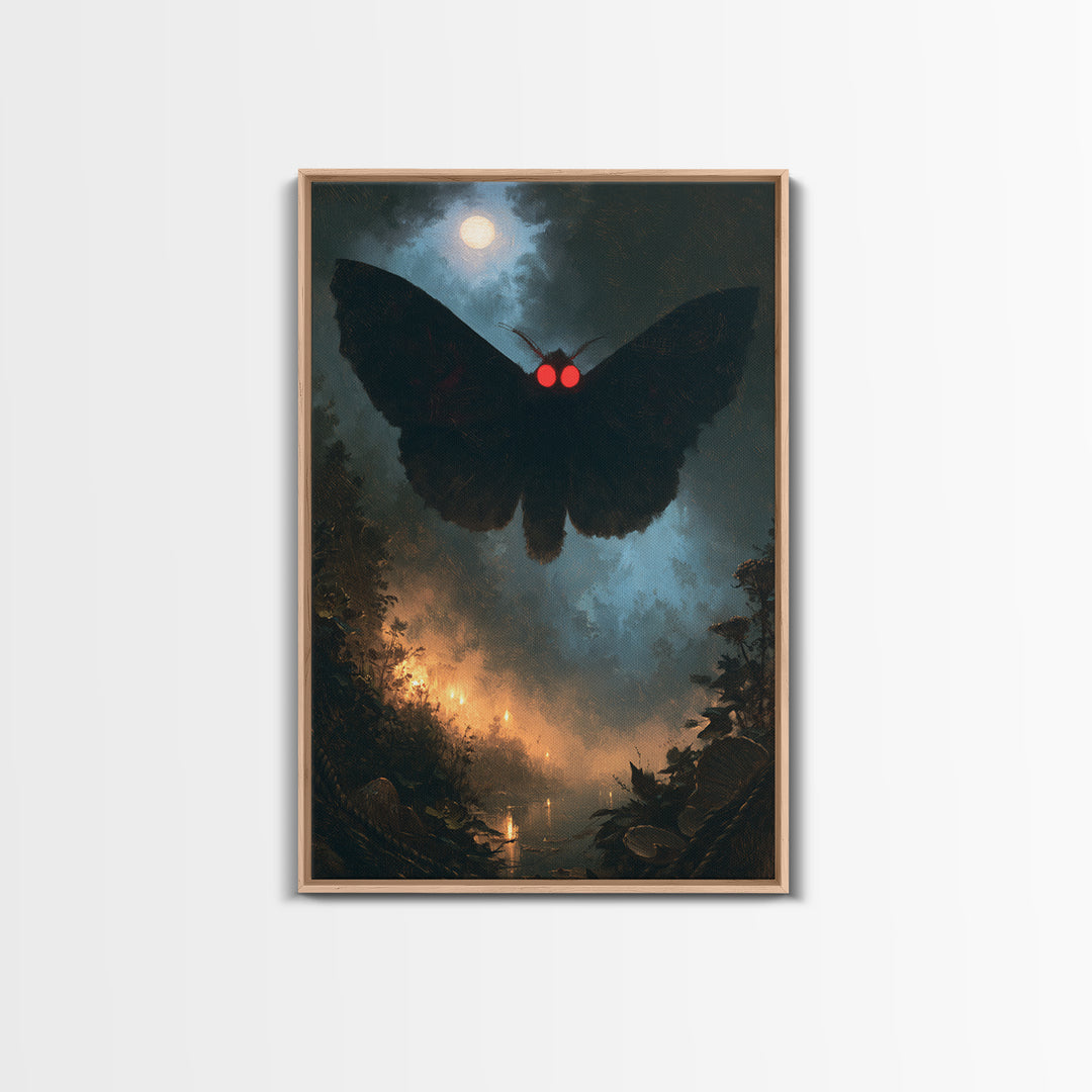 The Red-Eyed Moth Creature, Victorian Gothic Art, Vertical Wall Art, Framed Canvas Print, Gothic Wall Decor, Halloween Portrait Art