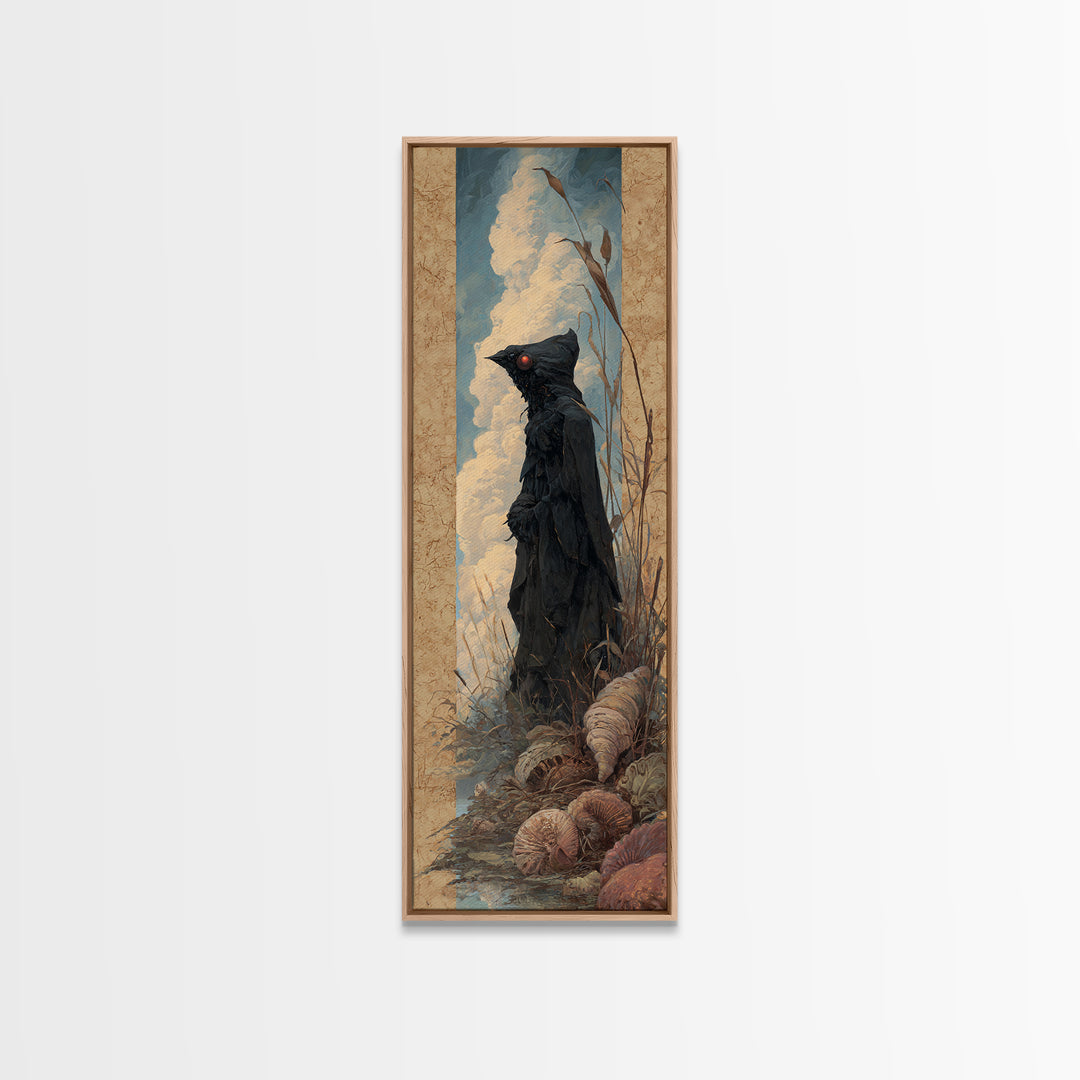 The Red-Eyed Moth Creature, Dark Academia Wall Art, Tall Narrow Wall Art, Canvas Print, Gothic Wall Decor, Halloween Portrait Art