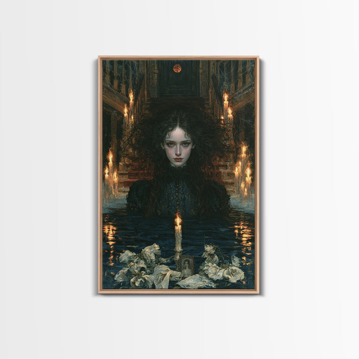 The Lake Phantom, Antique Gothic Portrait, Vertical Wall Art, Framed Canvas Print, Gothic Wall Decor, Halloween Portrait Art