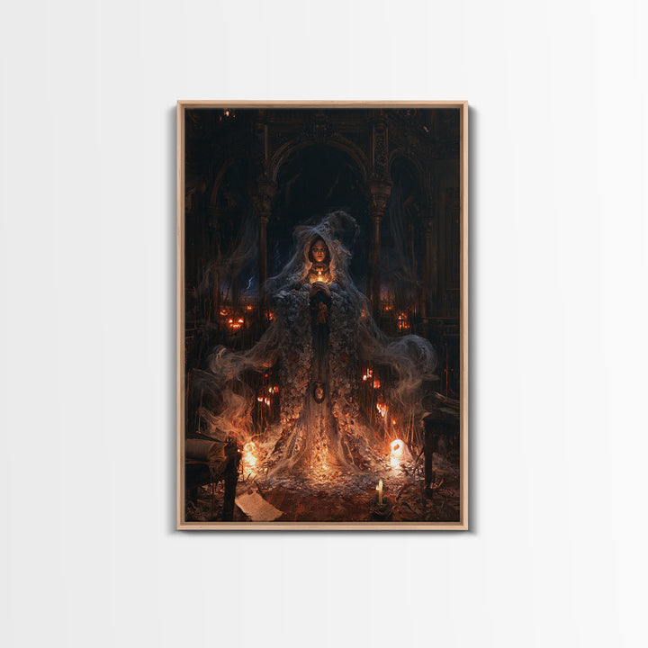 The Salt-Marsh Witch, Victorian Horror Portrait, Vertical Wall Art, Framed Canvas Print, Gothic Wall Decor, Halloween Portrait Art
