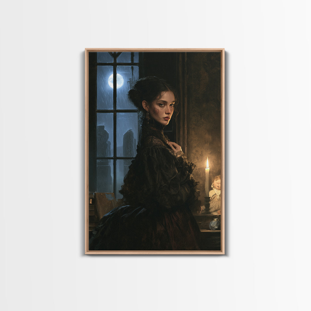 The Stone-Circle Spirit, Antique Gothic Portrait, Vertical Wall Art, Framed Canvas Print, Gothic Wall Decor, Halloween Portrait Art