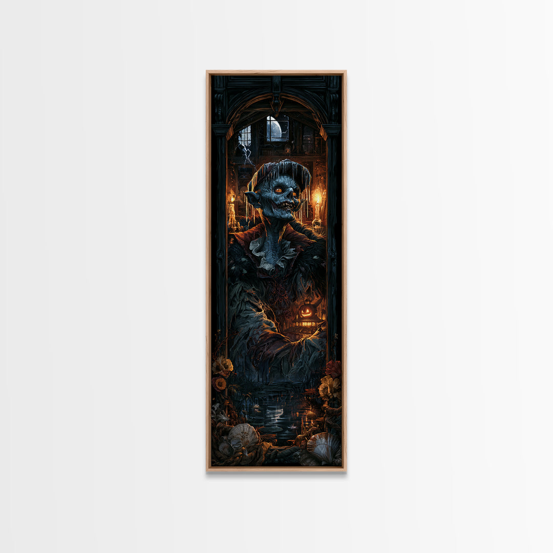 The Frost Goblin, Antique Gothic Portrait, Tall Narrow Wall Art, Framed Canvas Print, Gothic Wall Decor, Halloween Portrait Art