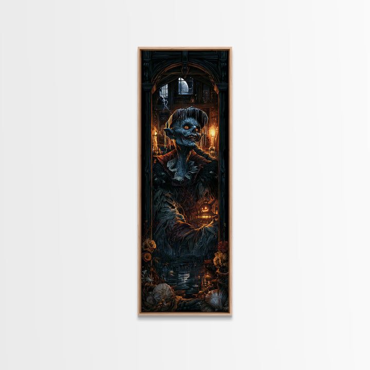 The Frost Goblin, Antique Gothic Portrait, Tall Narrow Wall Art, Framed Canvas Print, Gothic Wall Decor, Halloween Portrait Art