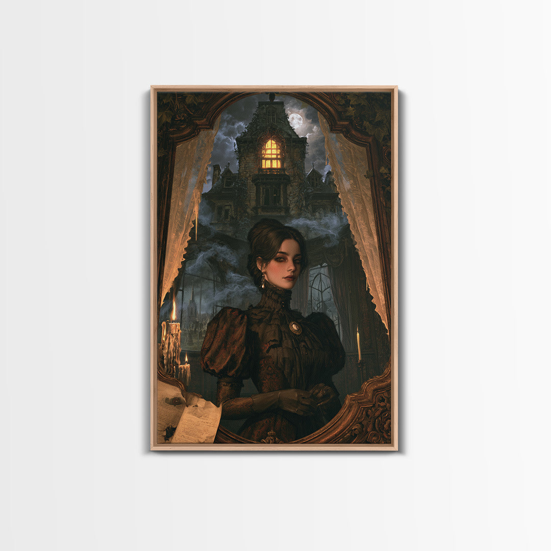 The Haunted Manor, Victorian Gothic Art, Vertical Wall Art, Canvas Print, Gothic Wall Decor, Halloween Portrait Art, Seasonal Home Decor