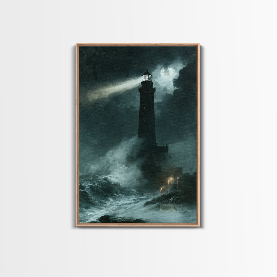 The Cursed Lighthouse, Macabre Victorian Decor, Vertical Wall Art, Framed Canvas Print, Gothic Wall Decor, Halloween Portrait Art