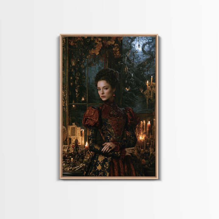 The Witch'S Forest, Antique Gothic Portrait, Vertical Wall Art, Framed Canvas Print, Gothic Wall Decor, Halloween Portrait Art
