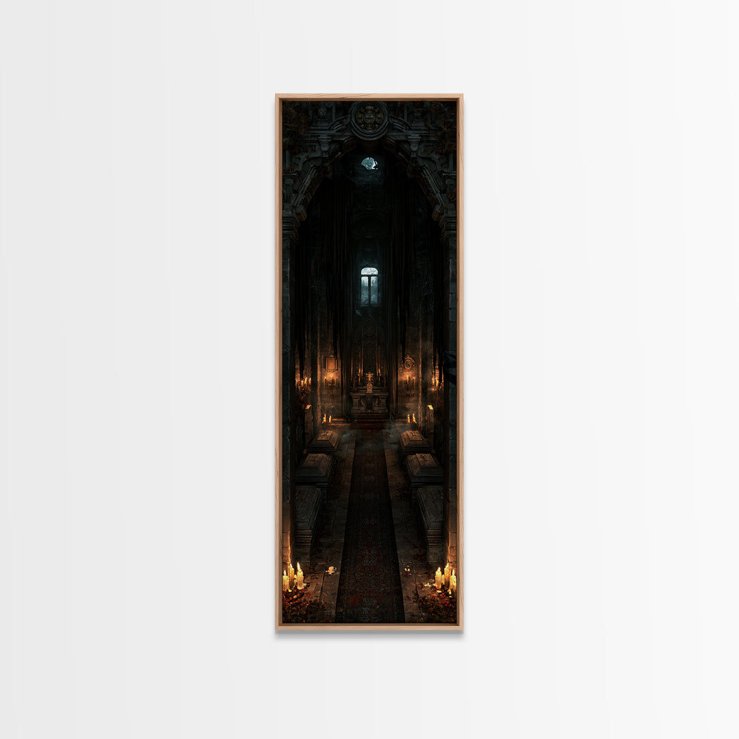 The Forgotten Crypt, Antique Gothic Portrait, Tall Narrow Wall Art, Framed Canvas Print, Gothic Wall Decor, Halloween Portrait Art