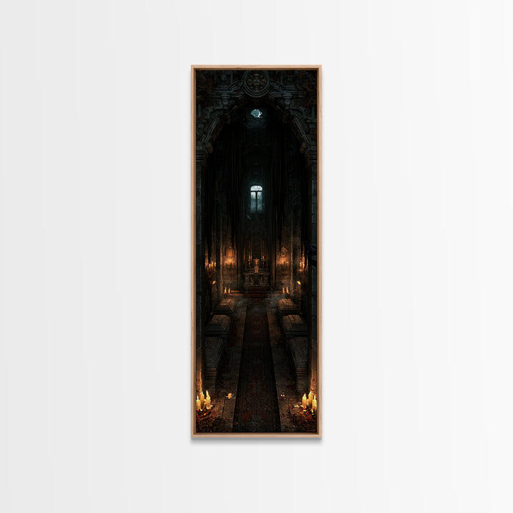 The Forgotten Crypt, Antique Gothic Portrait, Tall Narrow Wall Art, Framed Canvas Print, Gothic Wall Decor, Halloween Portrait Art
