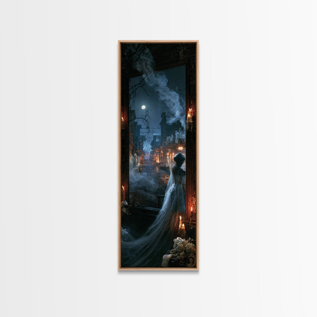The Ghost Town Main Street, Macabre Victorian Decor, Tall Narrow Wall Art, Canvas Print, Gothic Wall Decor, Halloween Portrait Art
