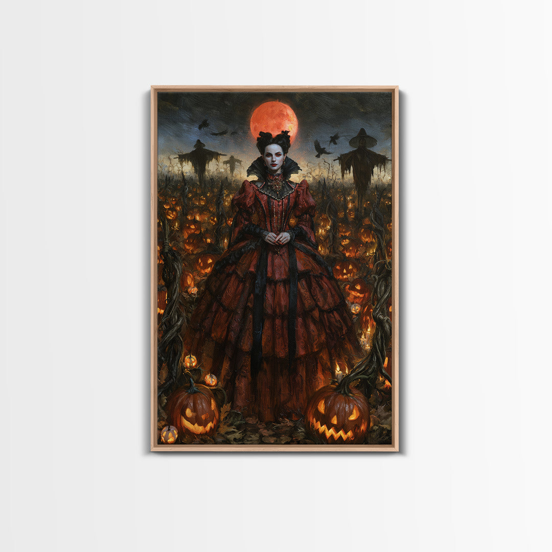 The Pumpkin Patch Maze, Victorian Gothic Art, Vertical Wall Art, Canvas Print, Gothic Wall Decor, Halloween Portrait Art, Dark Fantasy Art