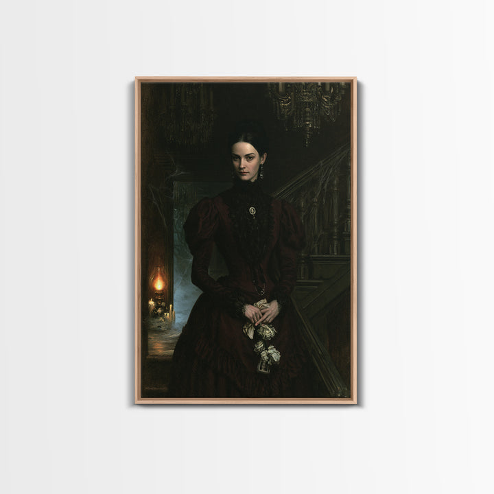 The Haunted Hotel, Antique Gothic Portrait, Vertical Wall Art, Framed Canvas Print, Gothic Wall Decor, Halloween Portrait Art