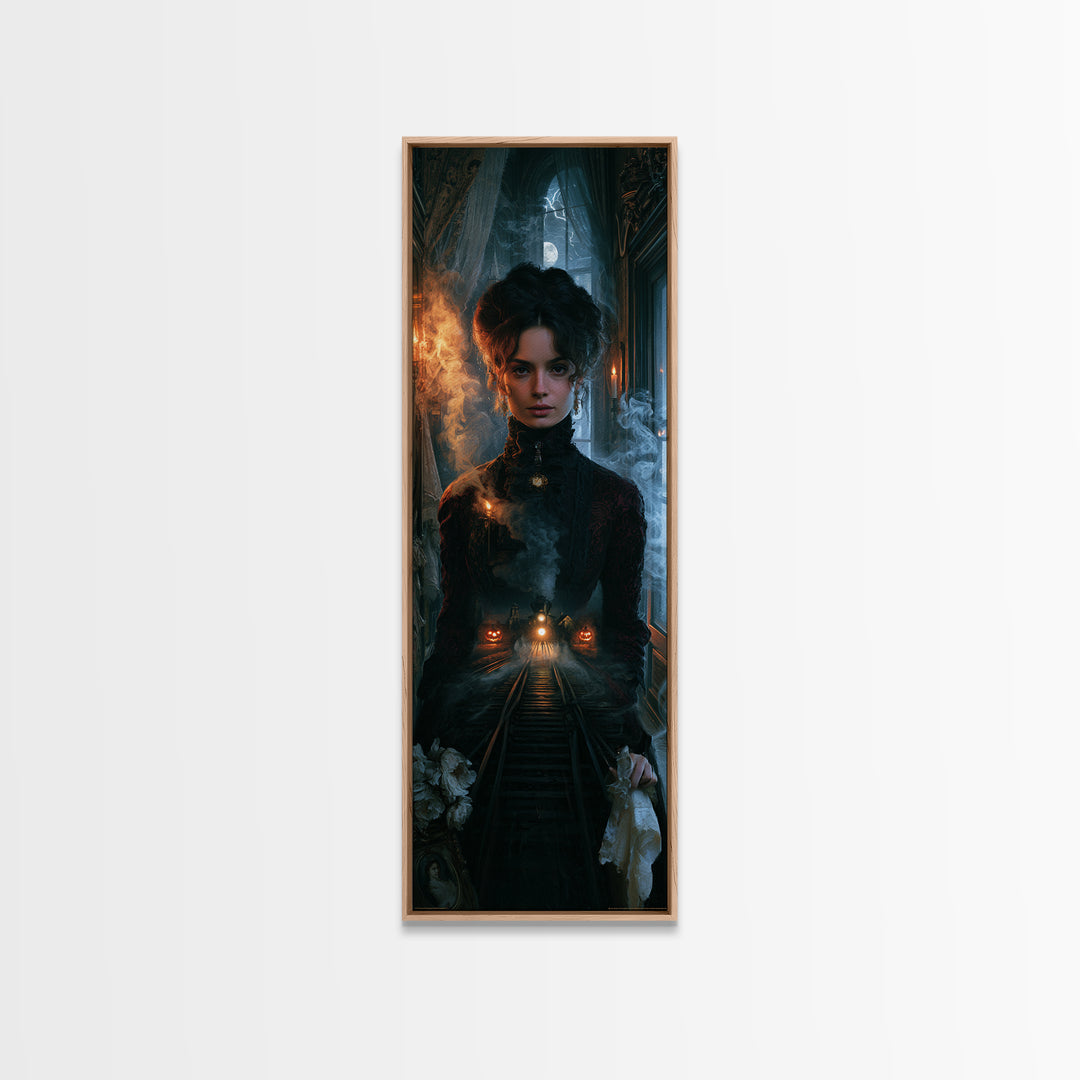 The Abandoned Train Station, Victorian Gothic Art, Tall Narrow Wall Art, Framed Canvas Print, Gothic Wall Decor, Halloween Portrait Art