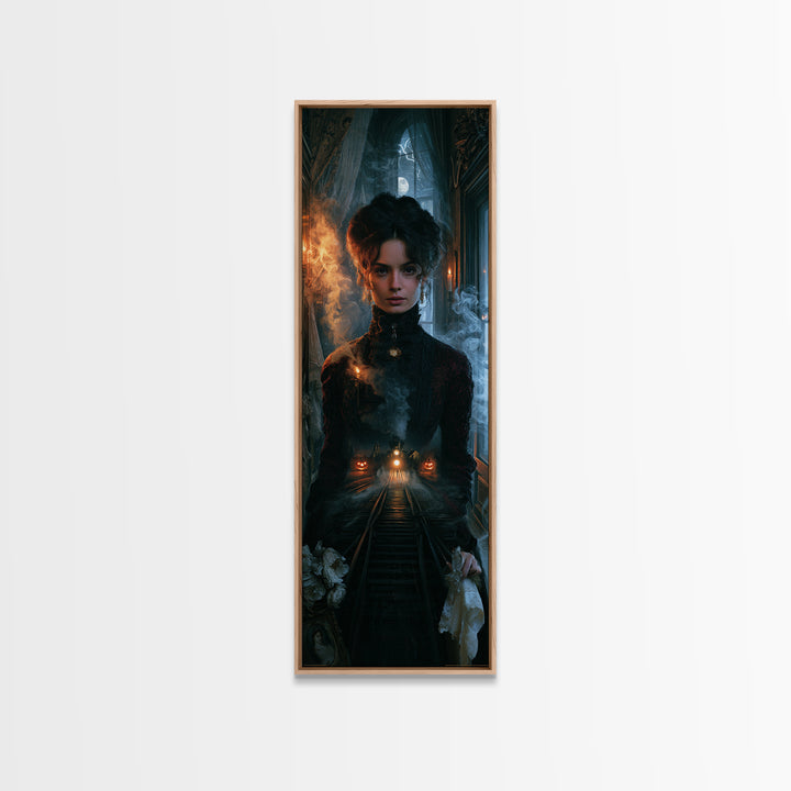The Abandoned Train Station, Victorian Gothic Art, Tall Narrow Wall Art, Framed Canvas Print, Gothic Wall Decor, Halloween Portrait Art