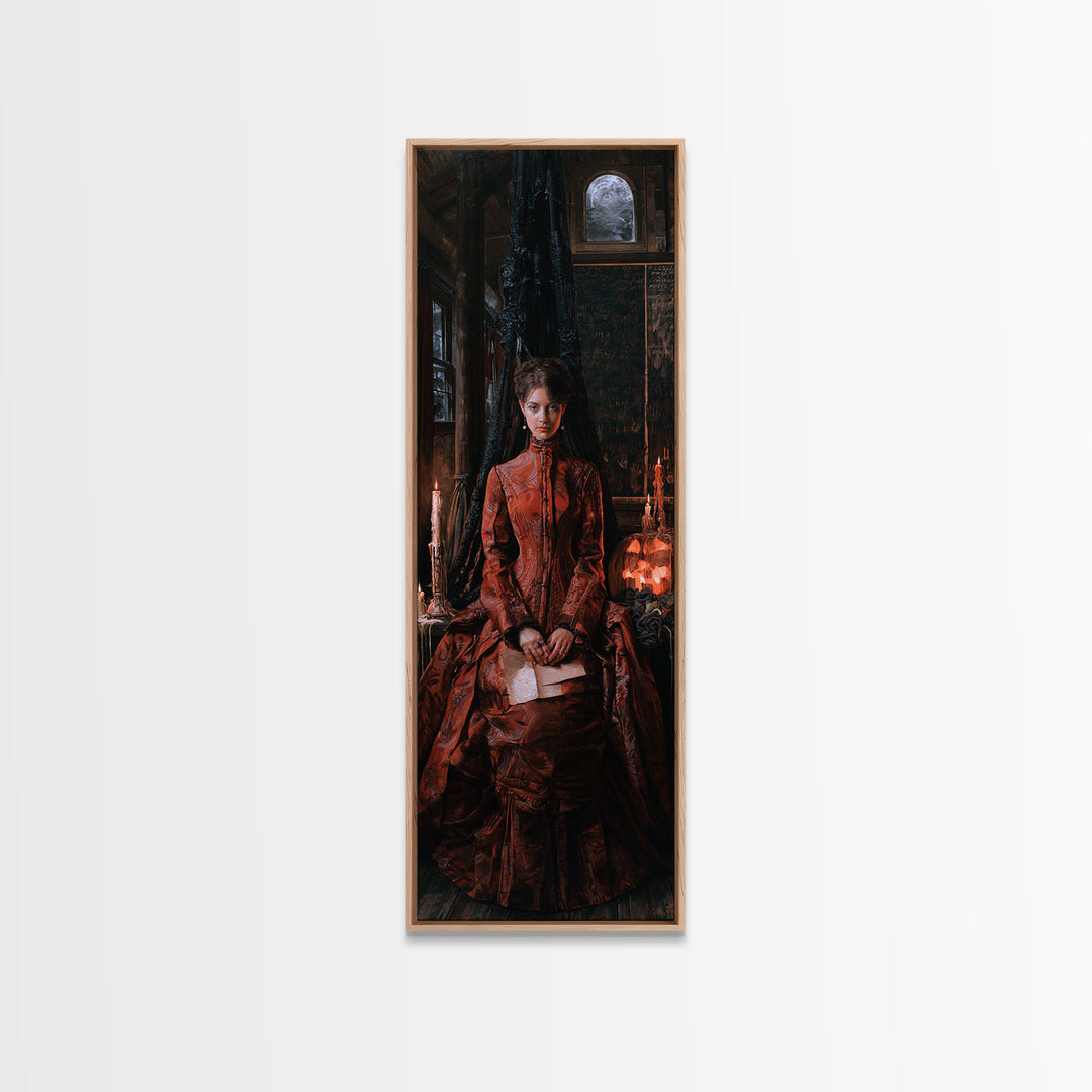 The Silent Schoolhouse, Victorian Gothic Art, Tall Narrow Wall Art, Framed Canvas Print, Gothic Wall Decor, Halloween Portrait Art