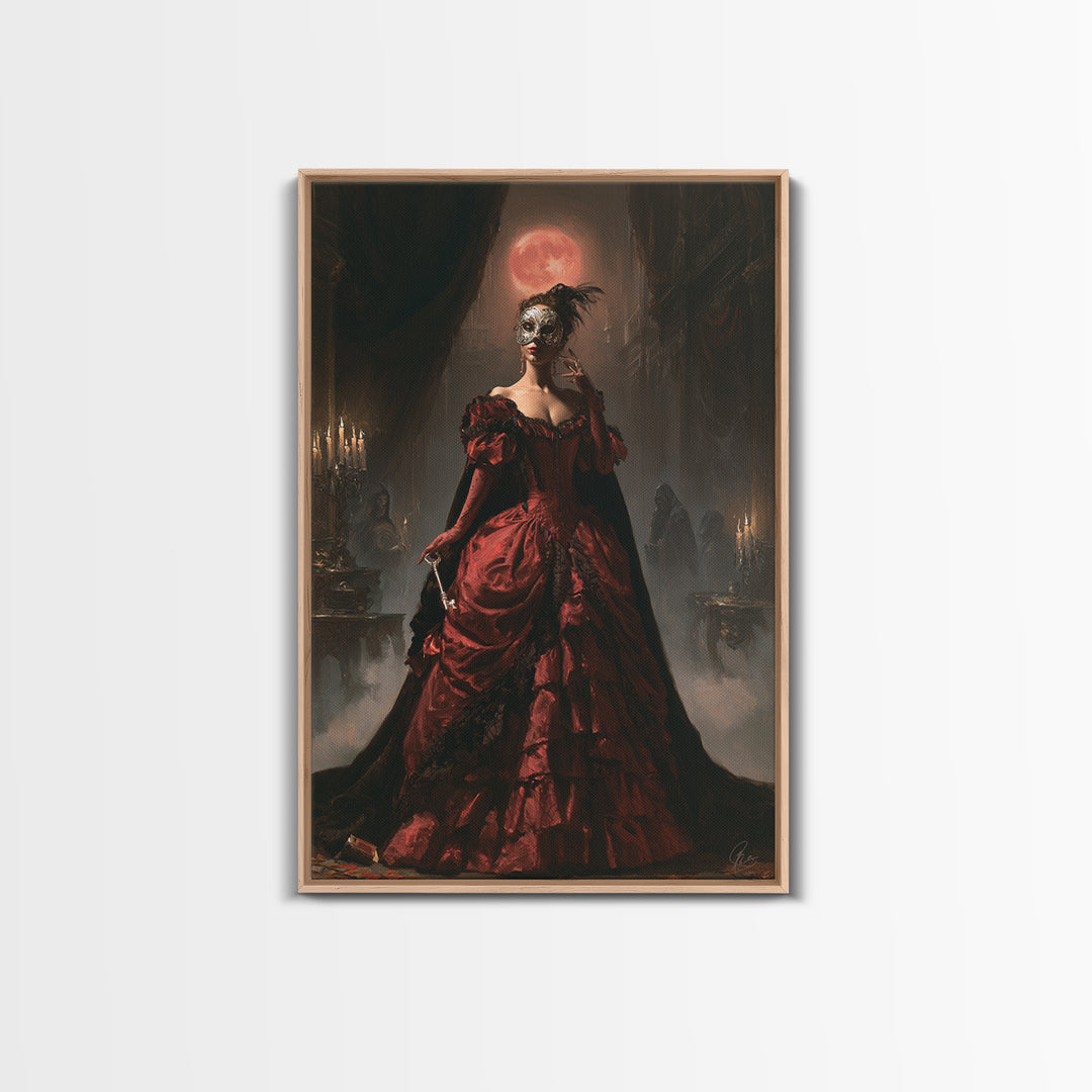 The Midnight Masquerade, Antique Gothic Portrait, Vertical Wall Art, Canvas Print, Gothic Wall Decor, Halloween Portrait Art